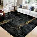 Washable Area Rugs Square 9ft Non-Slip Modern Abstract Soft for Living Room Entryway Bedroom Nursery, Print Pattern, Dark Black Gold