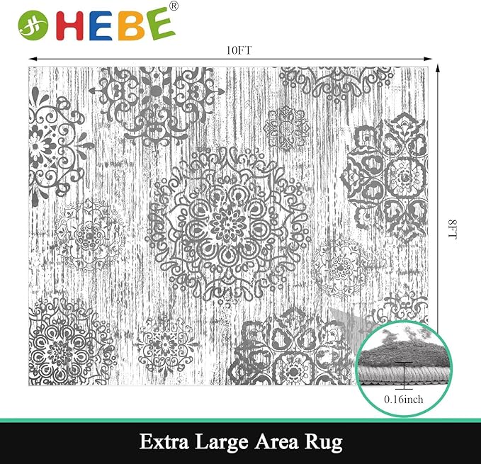 HEBE Washable Area Rug 8'x10' Non Slip Soft Distressed Medallion Bedroom & Living Room Rugs Vintage Entry Floor Carpet for Dining Room Bathroom Entryway