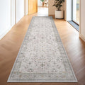 Hazo Haus Floral 3x8 Wide Hallway Runner - Light Gray with Taupe Accent, Boho Eclectic Decor, Washable Low Pile Non Slip Stain Resistant Rug for Long Kitchen, Large Bathroom, Hall Way