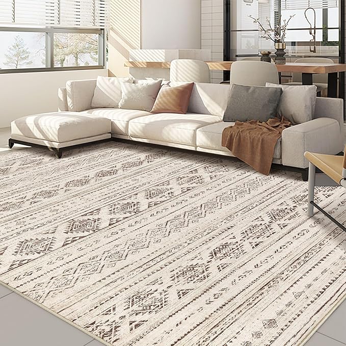 Nakagishi 10x14 Area Rugs Living Room: Washable Boho Large Neutral Soft Farmhouse Rug Stain Resistant Modern Moroccan Non-Slip Indoor Carpet for Bedroom Nursery Kids Office Dining Room - Dark Brown