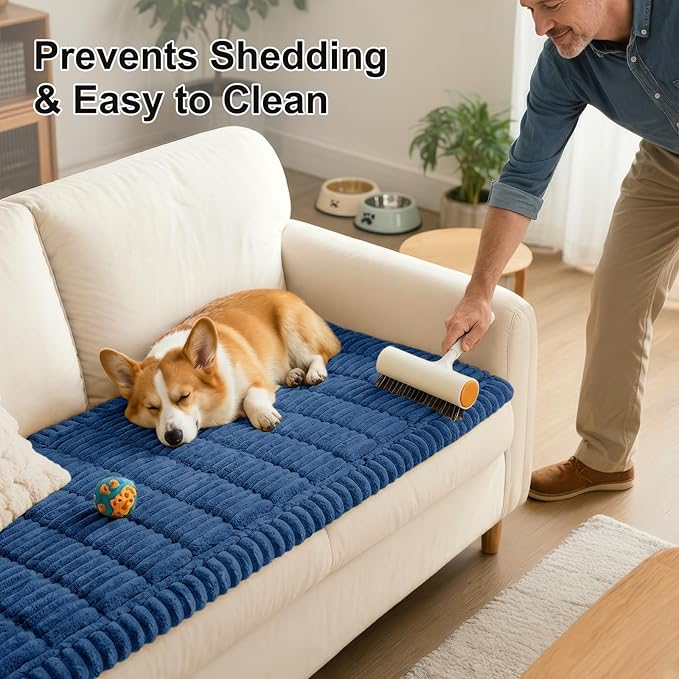 Smiry Couch Cover for Dogs Washable, Non Slip Fuzzy Pet Couch Covers for 3 Cushion Sofa Pet Friendly, Thick Soft Sofa Slipcovers Cushion Protector (Navy Blue, 27.6" x 47")