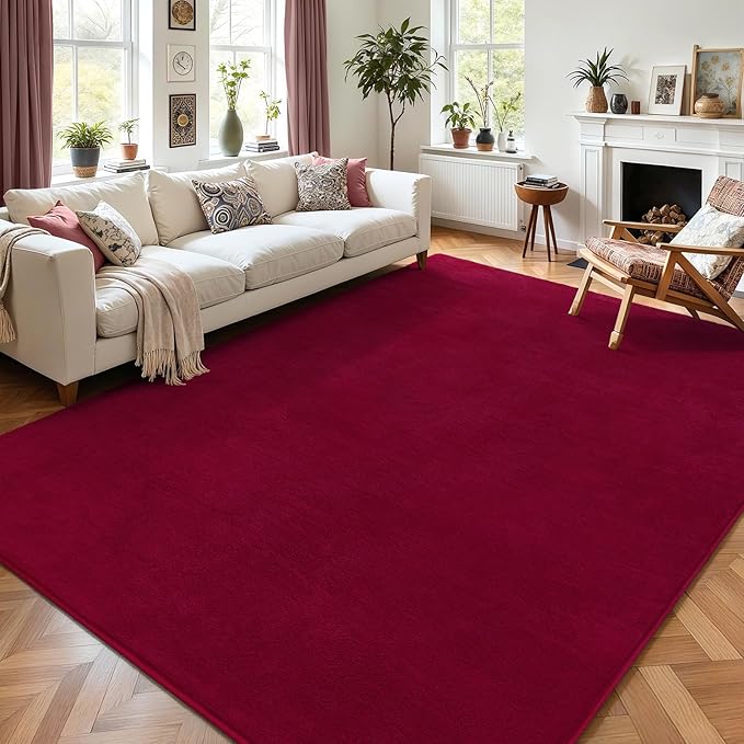 AROGAN Modern Shag Area Rug, 6x9 Feet Washable Bedroom Carpet, Plush Memory Foam Kids Girls Teens Room Low Pile Rug Decor, Wine Red