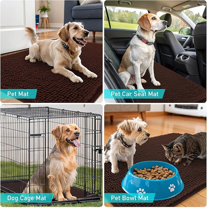 OLANLY Dog Door Mat for Muddy Paws 59x32, Absorbs Moisture and Dirt, Absorbent Non-Slip Washable Doormat, Quick Dry Chenille Mud Mat for Dogs, Entry Indoor Entryway Carpet for Inside Floor, Brown