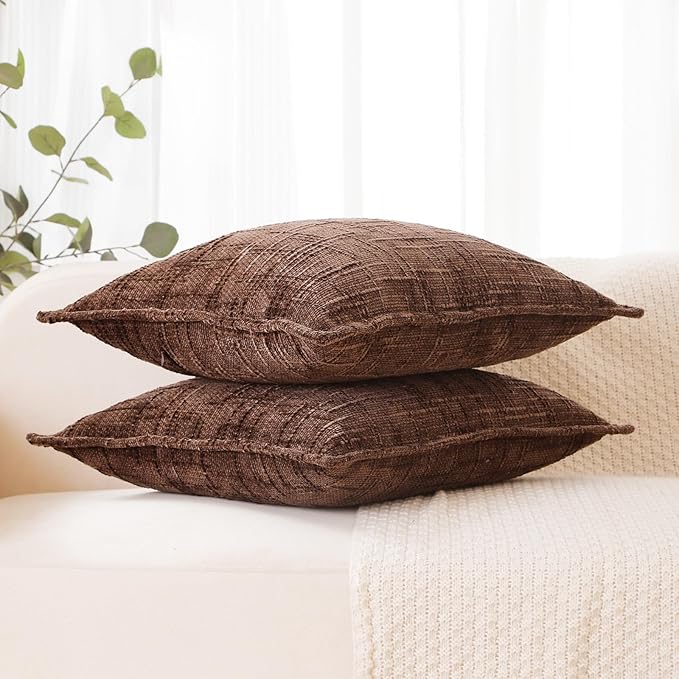 HPUK Fall Chenille Soft Throw Pillow Covers 18x18 Set of 2, Accent Cushion Covers for Living Room, Bedroom, Decorative Solid Color Pillow Covers for Couch, Sofa, Chair, Chocolate