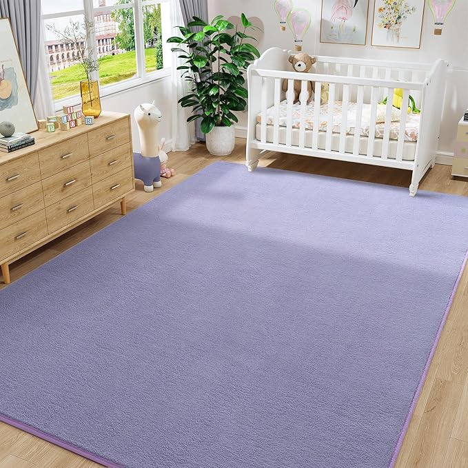Amearea Modern Area Rugs for Bedroom Living Room, 4x6 Feet Purple Thickened Memory Foam Rug, Fluffy Indoor Washable Rugs Non Slip Minimalist Carpet for Kids Boys Girls Dorm Nursery Room Decor