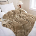 Tan Fleece Throw Blanket 90”×90” for Couch Sofa Bed,Super Soft Cozy Plush Microfiber Flannel Blanket with Stripes Design Lightweight for Adults,Woman,Girls