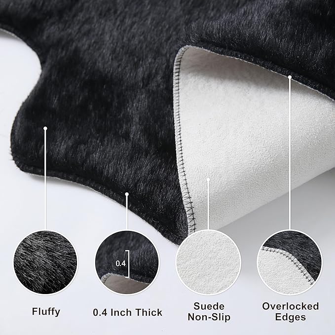 Black Faux Cowhide Rug: Cow Hide Cow Print Rug for Living Room Bedroom 5.2x7 Feet - Animal Print Skin Rustic Western