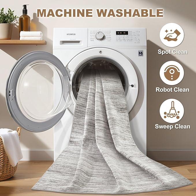 Nakagishi 6X9 Area Rugs Living Room: Washable Large Vintage Rug Neutral Non-Slip Soft Stain Resistant Indoor Carpet for Bedroom Nursery Dining Room Office Playroom - Grey-01