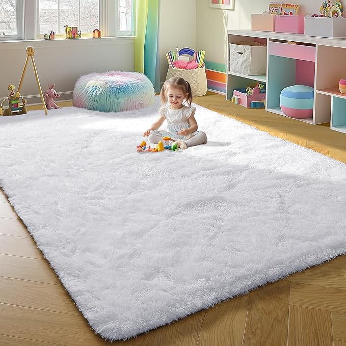 ONASAR White Area Rugs for Bedroom Living Room, Fluffy 4x6 Soft Shag Plush Bedside Rug, Indoor Floor Carpet for Nursery Kids Girls Boys Teen Baby Dorm Playroom Home Office Decor Aesthetic