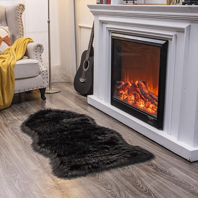 EasyJoy Ultra Soft Fluffy Shaggy Area Rug Faux Fur Rug Chair Cover Seat Pad Fuzzy Area Rug for Bedroom Floor Sofa Living Room (2 x 4 ft Sheepskin, Black)