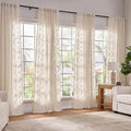 jinchan Belrose 4 Panel Curtains Set 90 Inch Length Floral Curtains Linen Blend Ivory Embroidered Drapes Farmhouse Flower Patterned Drapes for Living Room Bedroom Window Treatments Set of 4