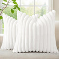 decorUhome Summer Cozy Faux Fur Throw Pillow Covers 20x20 Set of 2 Decorative Soft Plush Striped Modern Farmhouse Boho Couch Pillow Cases with Velvet Back for Sofa Bed Living Room, White