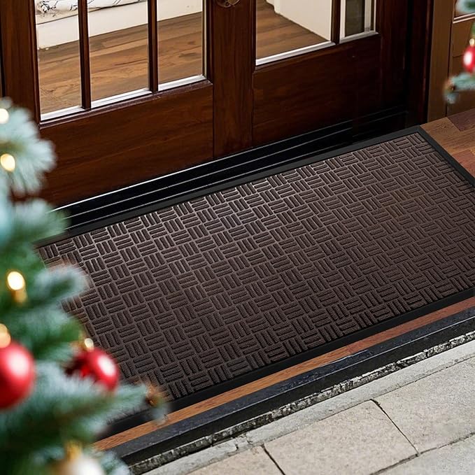 Mibao Front Door Mat, Heavy Duty Durable Welcome Mat for Outdoor Indoor, Dirt Trapper Waterproof Super Absorbent Door Mat for Entryway Outside Patio Porch, 47" x 24", Coffee