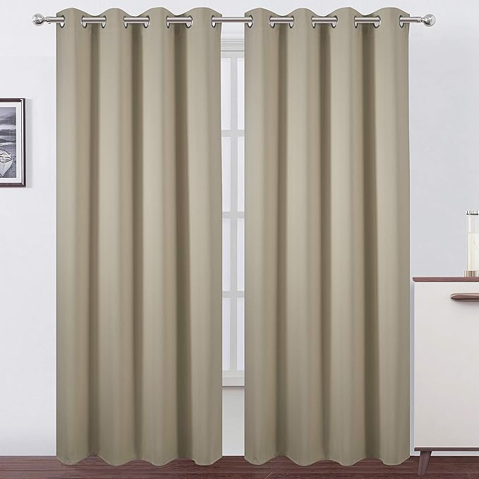LEMOMO Beige Blackout Curtains/52 x 108 Inch/Set of 2 Panels Room Darkening Curtains for Bedroom
