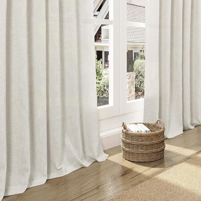 Nanspring Mousse White Linen Curtains 120 Inches Long for Living Room Light Filtering Semi Sheer Curtain Back Tab Coastal Decor Luxury Floor to Ceiling High Window for Bedroom 52x120, 2 Panels