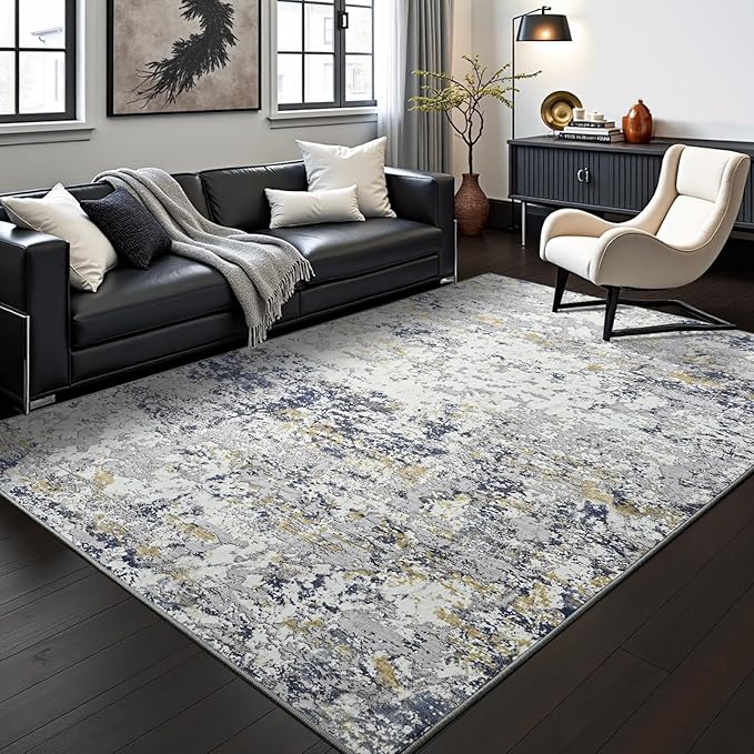 Toneed Abstract Area Rug Modern Washable Rug Soft Non Slip Rug Low Pile for Bedroom Living Room Dining Room Blue 5x7 Feet
