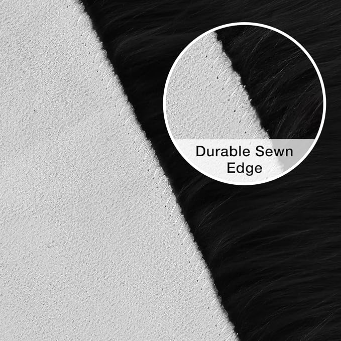 duduta Black Faux Sheepskin Fur Rug 3x5 ft, Fluffy Shag Bedroom Dorm Nursery Playroom Carpet Rug Non Slip Washable