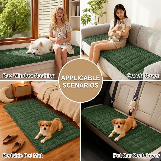 hyha Couch Covers for Dogs Washable, Non Slip Plush Dog Sofa Protectors, Fuzzy Pet Couch Covers for 3 Cushion Sofa Pet Friendly (Dark Green, 27.6" x 88")