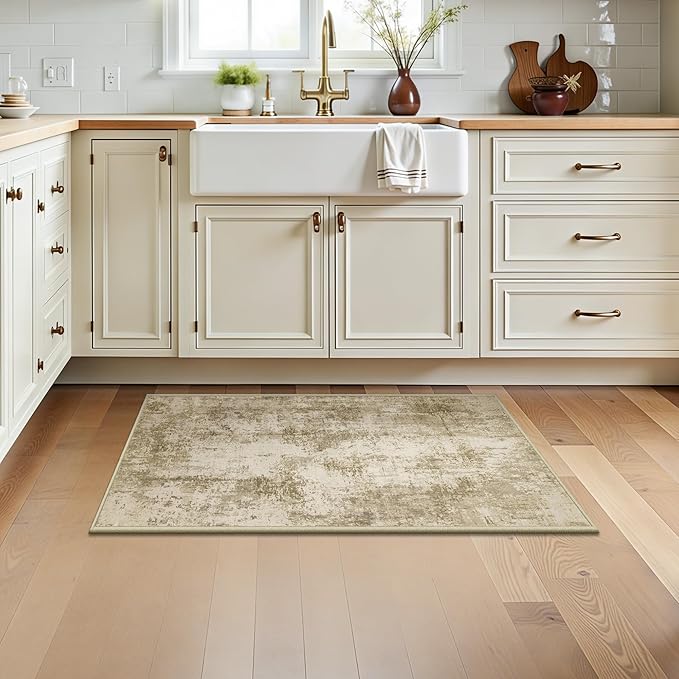 LEPEII 2x3 Rug, Modern Abstract Area Rugs for Entryway, Small Non-Slip Throw Rugs for Kitchen, Bathroom, Low Pile Lightweight Rectangle Washable Rug-Beige