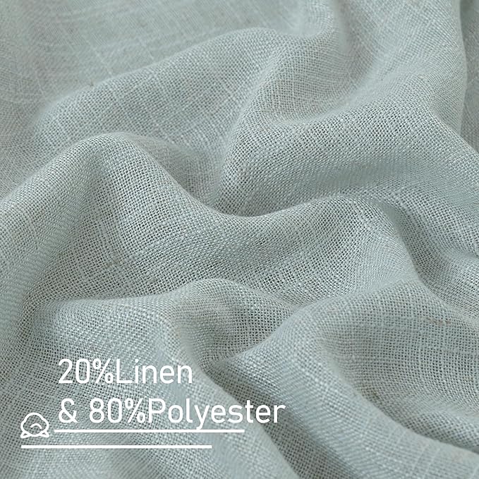LAMIT Semi Sheer Linen Curtains 54 Inch Length 2 Panels, Greyish Blue Light Filtering Panels Back Tab and Rod Pocket Neutral Drapes for Kitchen/Window/Dining Room, 52 x 54 Inch