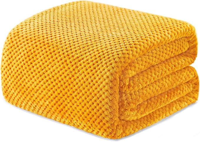 Exclusivo Mezcla Fleece Throw Blanket Extra Large, Super Soft and Warm Blankets for Couch, Sofa and Bed Waffle Textured, Cozy, Fuzzy and Lightweight (Mustard Yellow, 50x70 Inches)