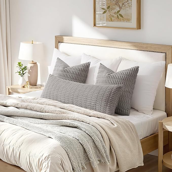 MIULEE Pack of 1 Light Grey Long Body Lumbar Decorative Throw Pillow Cover 14x36 Inch for Bed Couch Sofa Living Room Soft Boho Pillow Cover Modern Farmhouse Home Decor