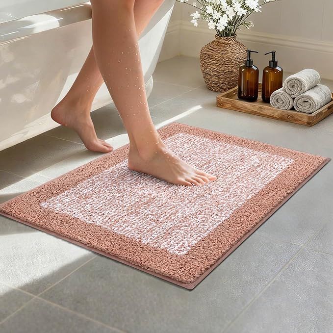 Bathroom Rugs 24x17 Non Slip Washable, Pink Bath Mat for Bathroom Floor Tub, Soft Absorbent Quick Dry Mats for Shower, Bathtub,Home Decor