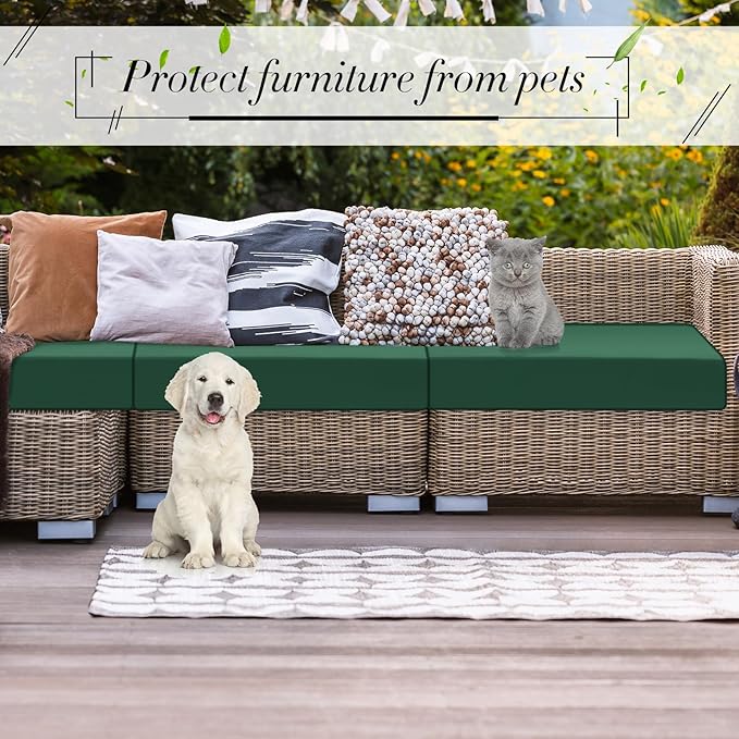 Newwiee Set of 4 Stretch Patio Cushion Covers Sofa Couch Seat Chair Slipcovers Cushion Cover Replacement Furniture Protector for Pets Washable(Pine Green,Seat Cover,Solid)