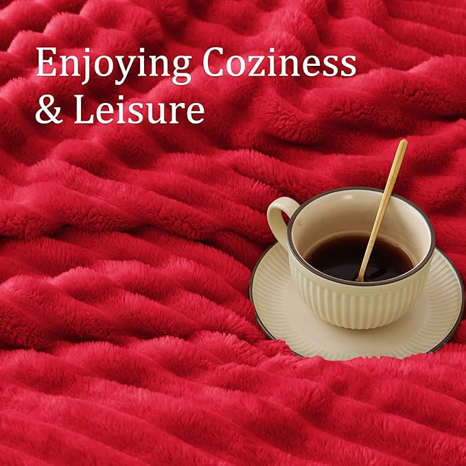 BEDELITE Blankets Queen Size for Bed, 300GSM Soft & Warm Fleece Blanket, Decorative and Giftable Striped Red Blankets for Women, Men, 90"x90"