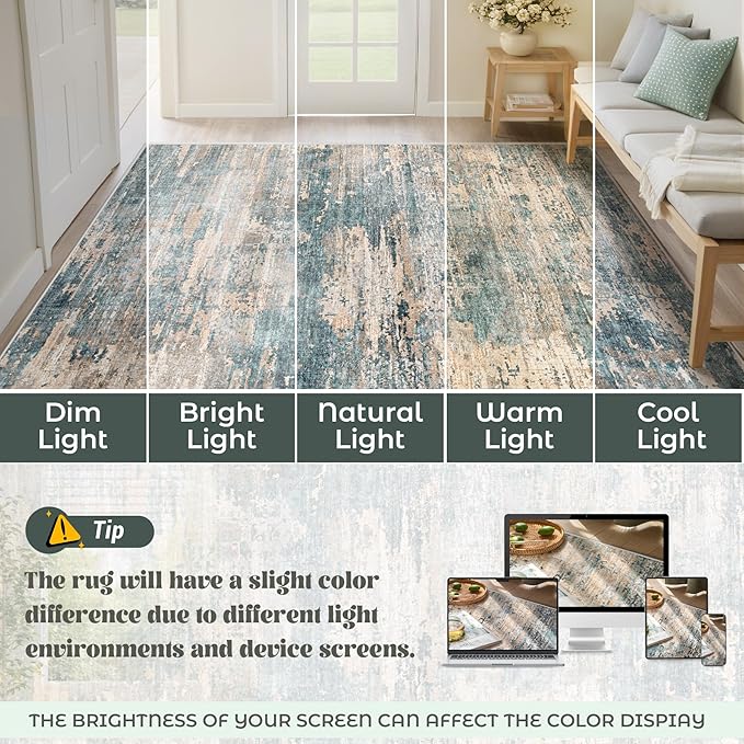 XLUEZ 9x12 Area Rug for Living Room, Washable Modern Abstract Large Area Rug Neutral Soft Non Slip Kids Rug Stain Resistant Indoor Carpet for Bedroom Dining Room Playroom Office(GreenBrown, 9'x12')