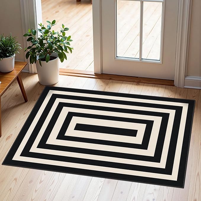 Front Door Mat Outside Entrance - 2x3 Modern Non-Slip Washable Doormat Indoor Outdoor Entrance Black White Geometric Striped Rug Small Throw Rugs for Entryway Bedroom Kitchen Front Porch Decor