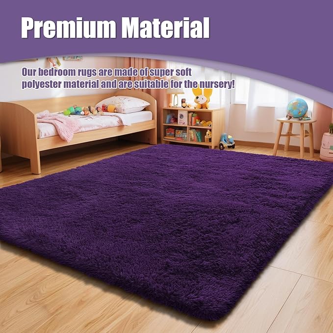 Shag Area Rug for Bedroom 5x8,Purple Fluffy Area Rugs for Living Room,Soft Fuzzy Rug Non-Shedding Indoor Plush Carpet for Kids Bedroom Nursery Dorm Home Decor