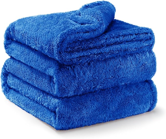 Exclusivo Mezcla Plush Fuzzy Fleece Bed Blanket King Size, Super Soft, Fluffy and Warm Blankets for Couch, Bed, All Season (Cobalt Blue, 90x104 inches)