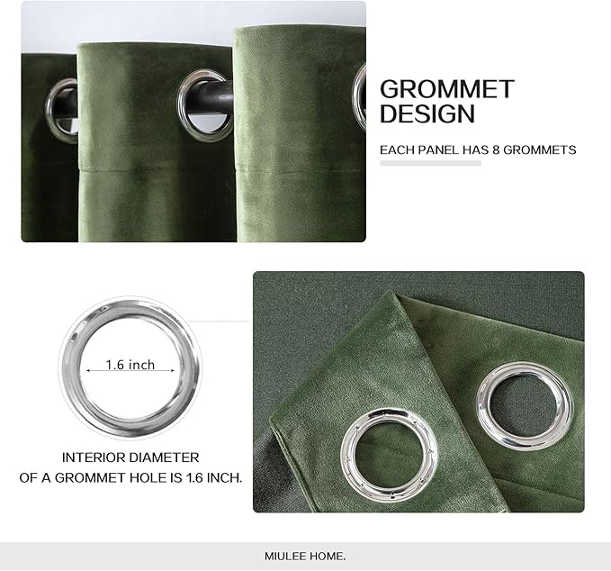 MIULEE 90 Inches Velvet Curtains Olive Green Elegant Grommet Curtains Thermal Insulated Soundproof Room Darkening Drapes for Classical Living Room Bedroom Decor 52 x 90 Inch Set of 2