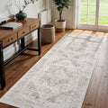3x8 Washable Hallway Runner Rug - Non Slip Kitchen Runner Rugs with Rubber Backing Vintage Low-Pile Carpet Runners for Entryway Dining Room Laundry Room Home Decor (Cream/Camel)