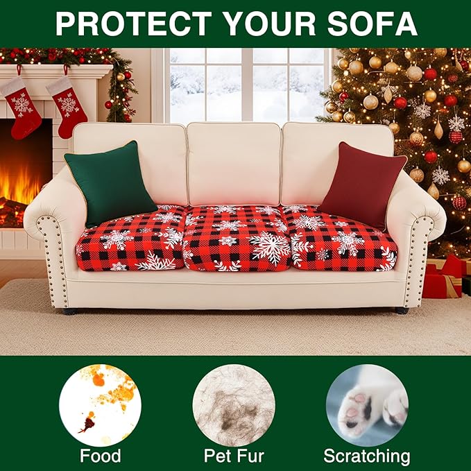 Smiry Printed Couch Cushion Covers, Stretch Soft Couch Covers for Sofa, Washable Non-Slip Sofa Slipcover Furniture Protector for Indoor and Outdoor (3 Pack, Burgundy)