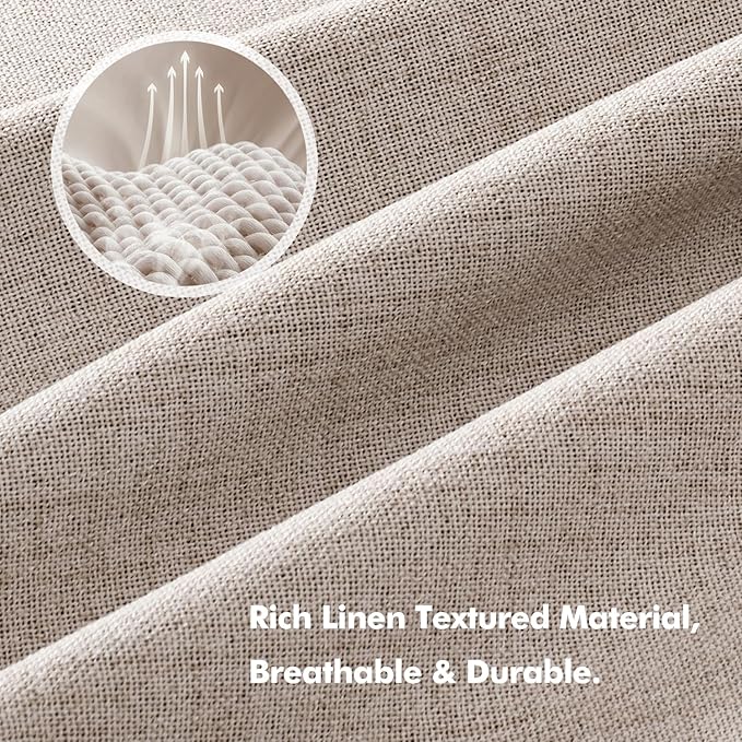 MIULEE 100% Blackout Linen Curtains for Bedroom, Khaki Solid Luxury Decor Thermal Insulation Room Darkening Drapes for Living Room Nursery Back Tab Rod Pocket 42 x 96 Inches, 2 Panels