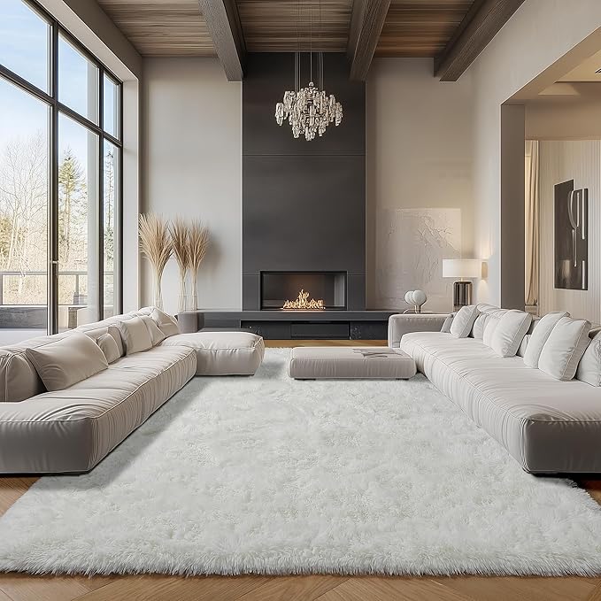 ONASAR Cream White Area Rugs 9x12 Living Room, Ivory Large Fluffy Shag Bedroom Rug, Soft Plush Thick Shaggy Big Floor Carpet for Kids Boy Girls Teen Dorm Nursery Indoor Home Decor Aesthetic