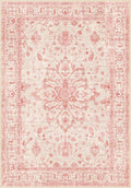 RELEANY Area Rugs 4'x6' Washable Non-Slip, Floral Vintage Distress Print Pattern Medallion Carpet for Living Room Bedroom Dining Room, Pink Light Vintage Pink