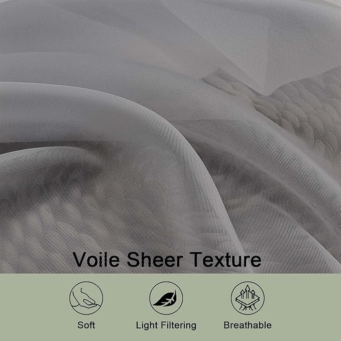 OWENIE Extra Long Grey Sheer Curtains 96 Inches Long 2 Panels Set, Soft Lightweight Airy Voile Sheer Curtain for Bedroom Living Room, Rod Pocket Solid Color Farmhouse Curtains, 59" Wx96 L Inch
