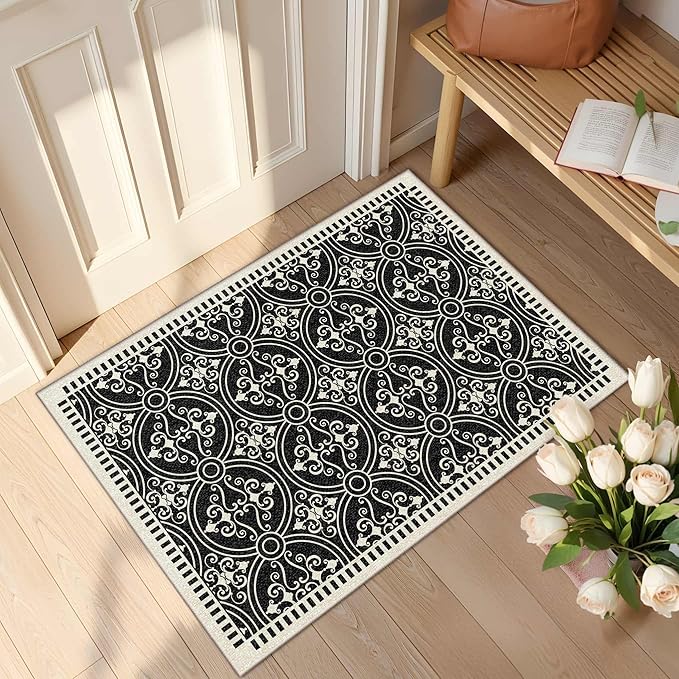 Latte&Fog 2x3 Entryway Rug, Small Modern Abstract Door Mat, Washable Kitchen Rug, Boho Non Slip Low Pile Carpet for Indoor Kitchen, Entry, Front Door and Bathroom
