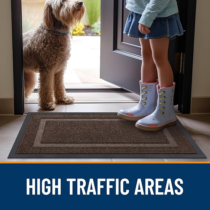 OLANLY Front Door Mat Indoor Outdoor Entrance, Waterproof All-Season, All-Weather Doormat, Sturdy Natural Rubber, Fade Resistant, Low Profile, Easy Clean Patio Porch Entryway Mat, 47x23, Dark Brown