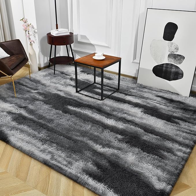 TWINNIS Super Soft Shaggy Rugs Fluffy Carpets, 6x9 Feet, Indoor Modern Plush Area Rugs for Living Room Bedroom Kids Room Nursery Home Decor, Upgrade Anti-Skid Rectangular Fuzzy Rug, Charcoal Grey