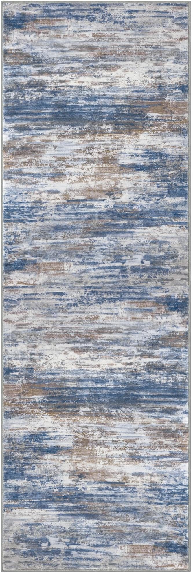 KOZYFLY Modern Abstract Hallway Runner Rug, 2.6x8 Washable Rug Runner Non-Slip Soft Striped Kitchen Runner Rugs, Print Blue Rust Carpet Runner for Entryway Bathroom Laundry Room Foyer