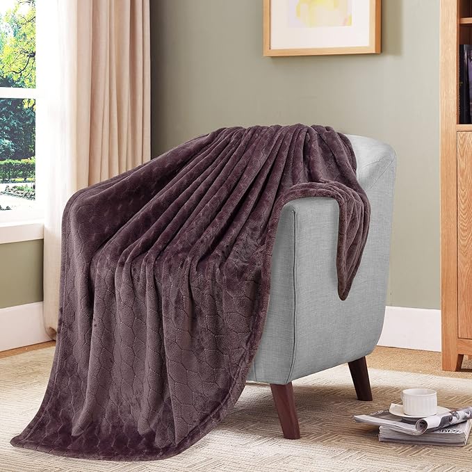 TOONOW Fleece Blanket Super Soft Cozy Throw Blanket 50" x 60", Lightweight Fuzzy Comfy Textured Flannel Blanket Warm Plush Throw Blankets for Couch, Sofa, Bed, Purple