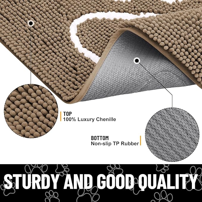 Smiry Dog Door Mat for Muddy Paws, Absorbent Dirt Trapper Non Slip Quick Dry Washable Chenille Mat for Mud Dogs, Entry Rug for Indoor and Outdoor (70x24 Inches, Camel and Black)