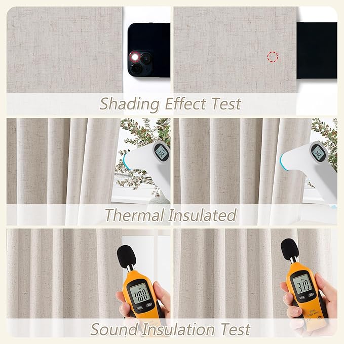 Guken 100% Blackout Curtains 90 Inch Length 2 Panels Set for Living Room Bedroom Back Tab Thermal Insulated Black Out Linen Drapes Room Darkening Window Curtains 90 Inches Long, Sand Beige