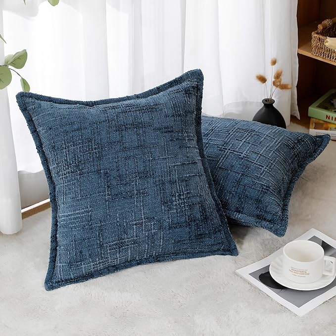 HPUK Fall Chenille Soft Throw Pillow Covers 18x18 Set of 2, Accent Cushion Covers for Living Room, Bedroom, Decorative Solid Color Pillow Covers for Couch, Sofa, Chair, Dusty Blue