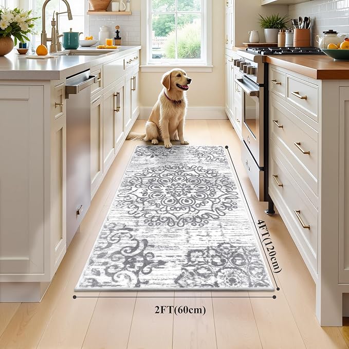 HEBE Hallway Runner Rug 2'x4' Washable Vintage Distressed Area Rugs Non Slip Laundry Rug Runner Boho Floor Carpet Runners for Hallways Entryway Laundry Room Kitchen Bathroom