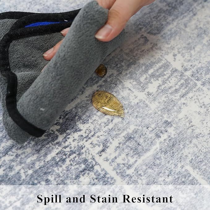 Washable 2x3 Entryway Area Rug: Modern Abstract Neutral Kitchen Rug Vintage Soft Floor Mat for Stove & Sink Area Non-Slip Indoor Farmhouse Carpet for Bathroom Bedroom Boho Beside Rug(2x3,Blue/Ivory)